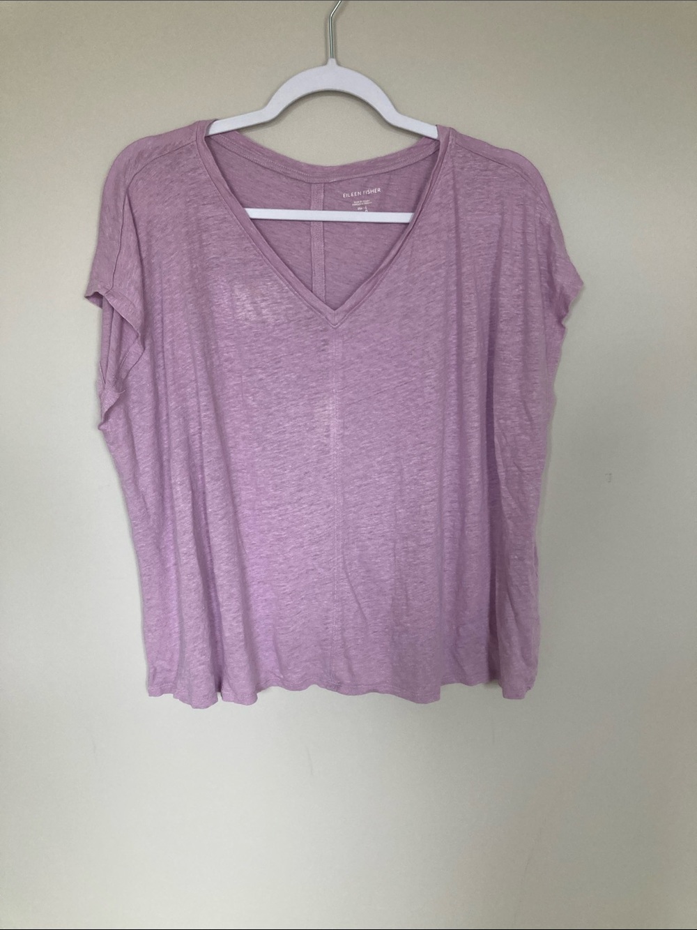 Eileen Fisher Womens Top L Lavendar Purple Organic Linen Boxy